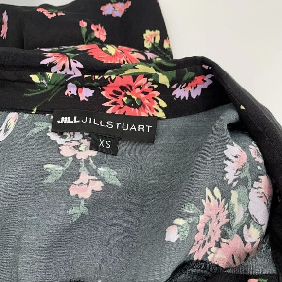 Jill Stuart black floral ruffle dress prairie cottage core shirtdress XS X-Small - Picture 6 of 6